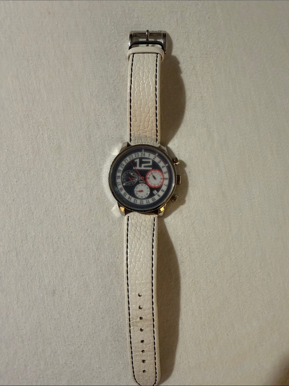 D&G White Leather Strap Chronograph Watch with Black Dial